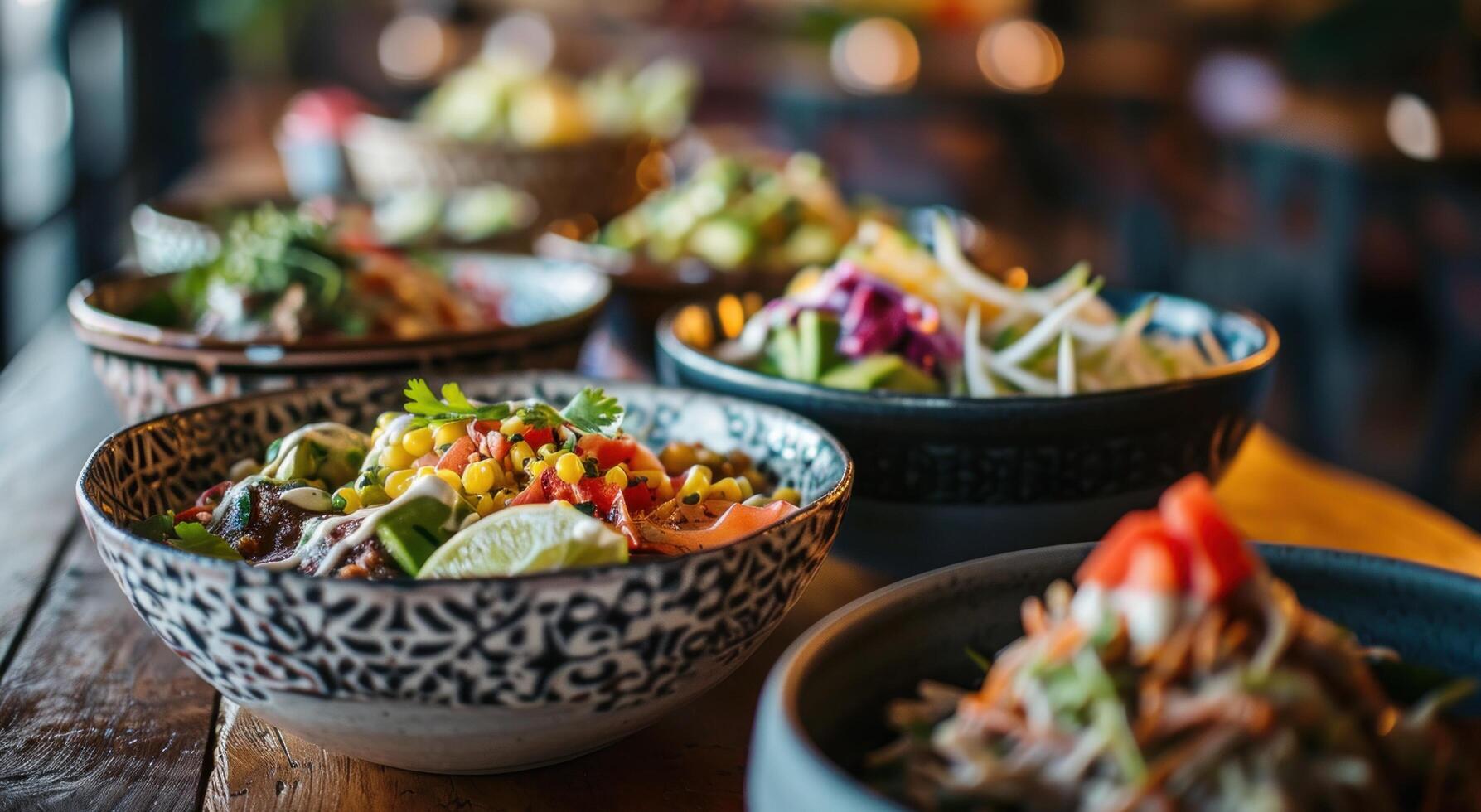 AI generated a table with healthy salads photo