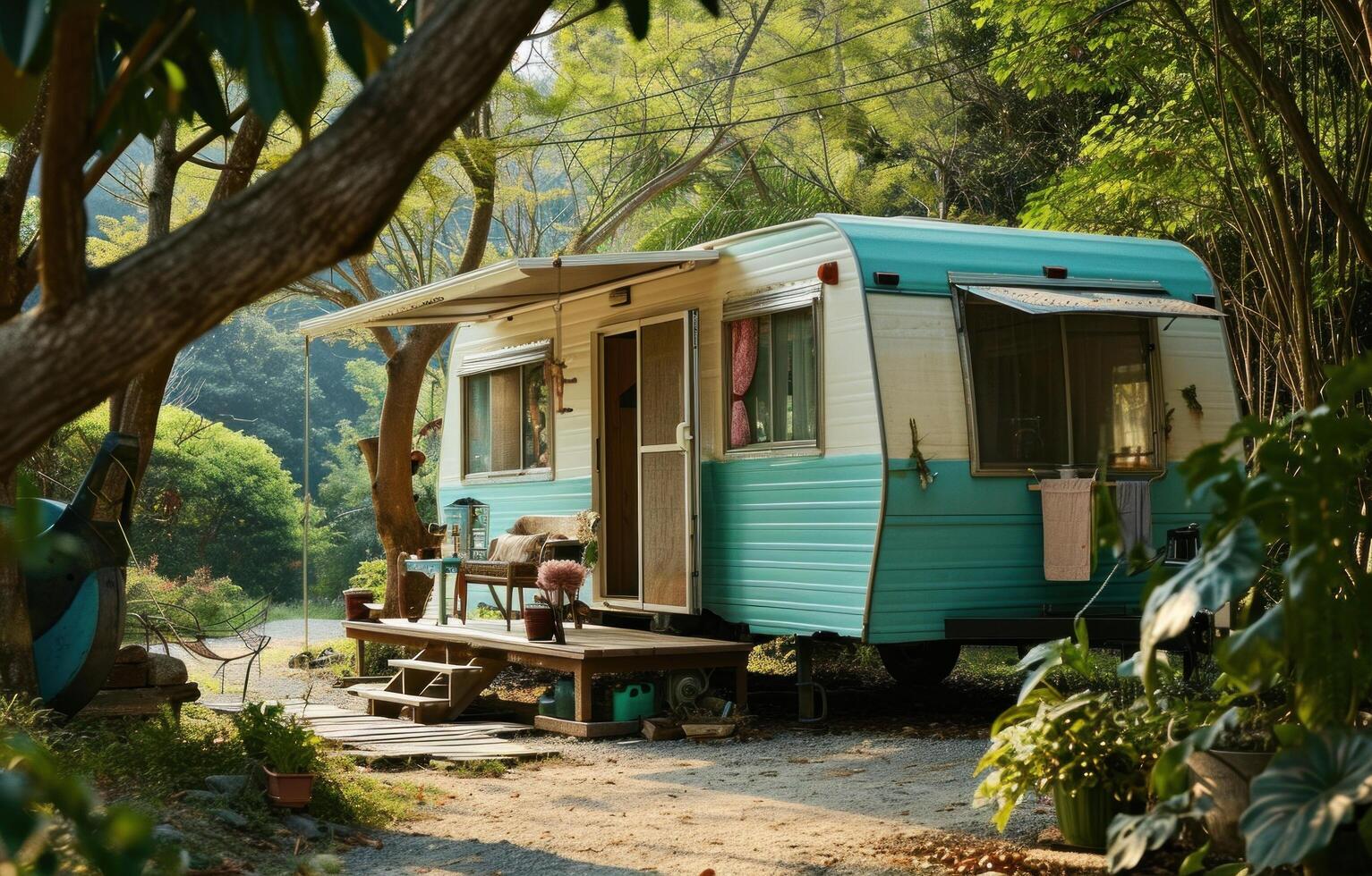 AI generated an apartment trailer located outside in a park, in the style of naturalistic charm photo