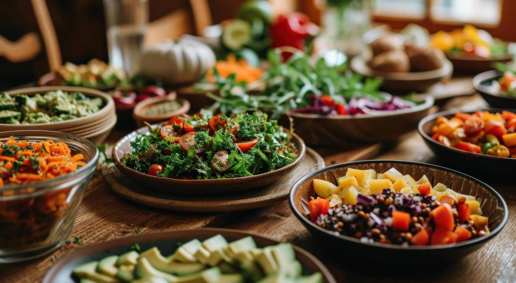 AI generated a table with healthy salads photo