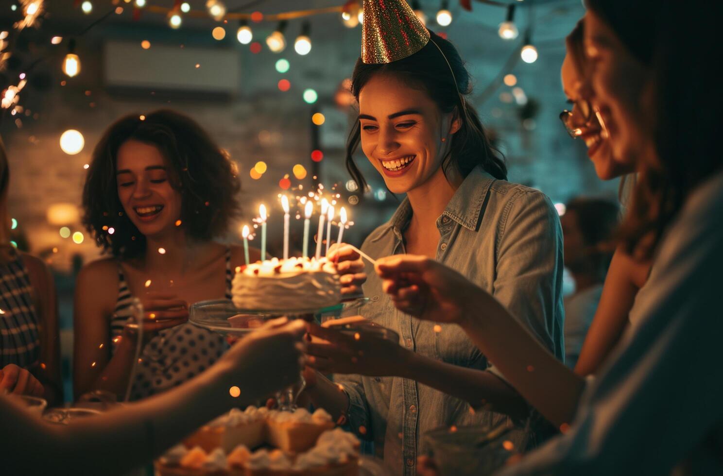 AI generated celebrating birthday party with friends photo
