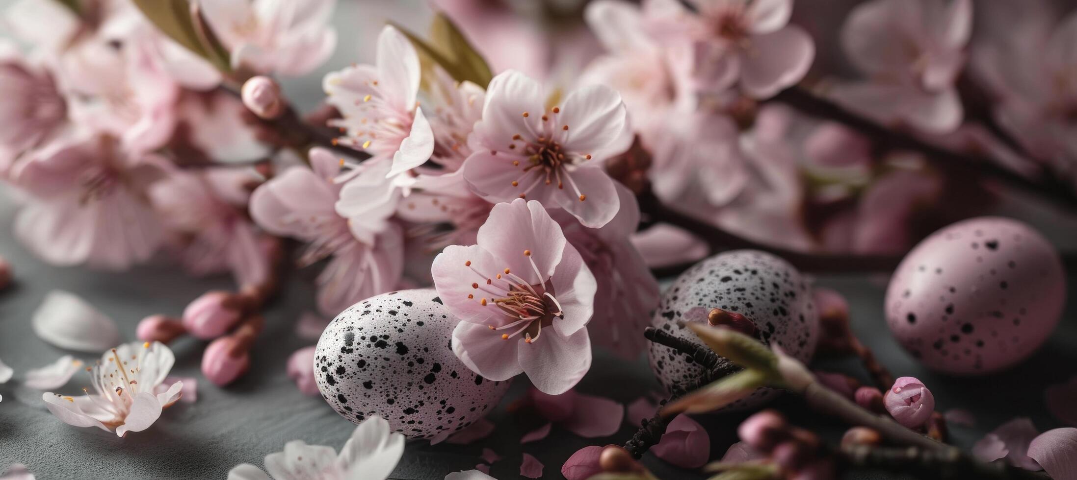 AI generated an image of a pink floral composition showing flowers and eggs photo