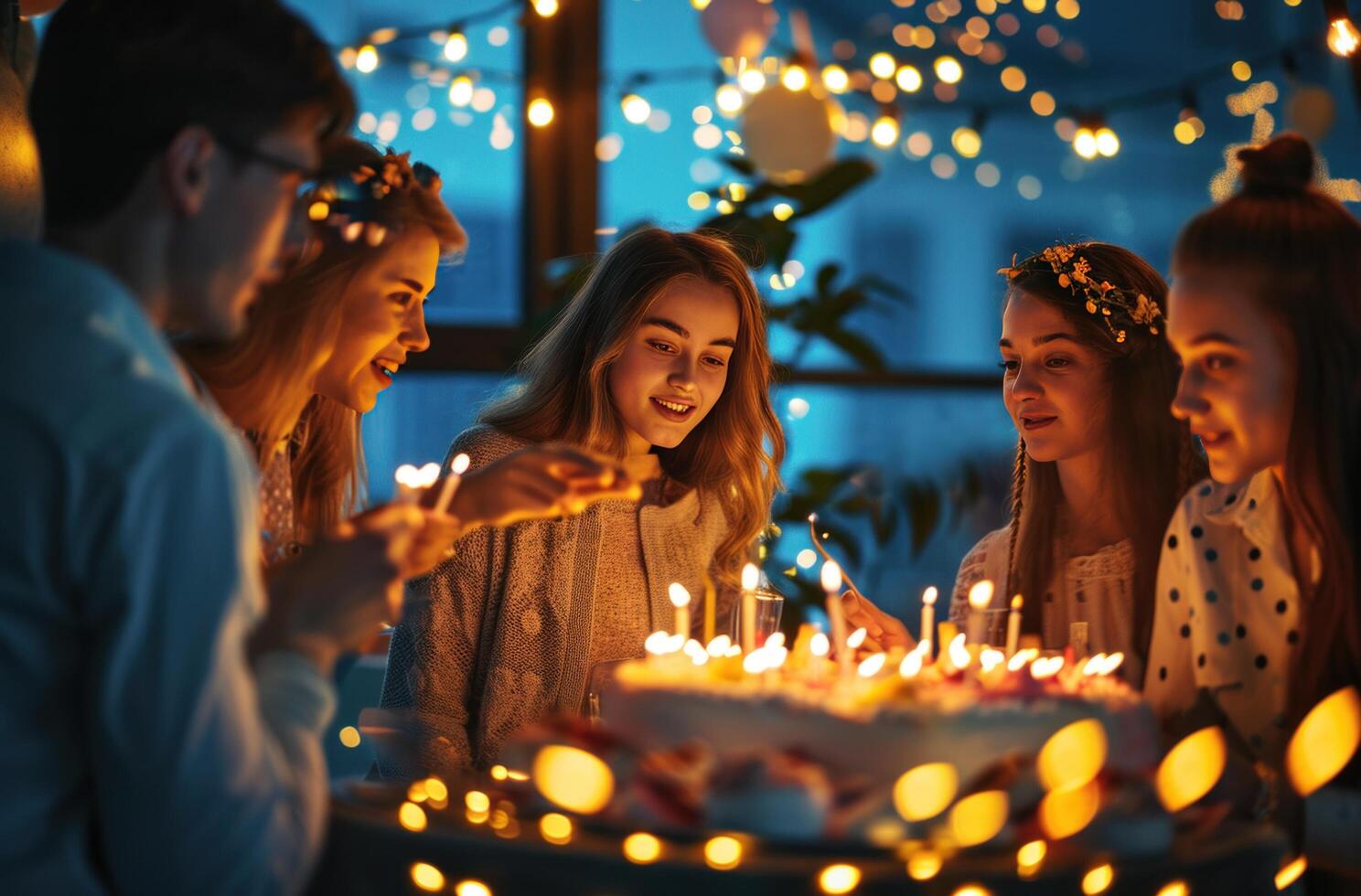AI generated celebrating birthday party with friends photo