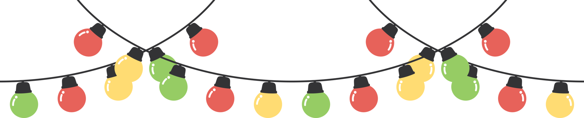 Festive colorful Christmas string light border. Flat design illustration. png