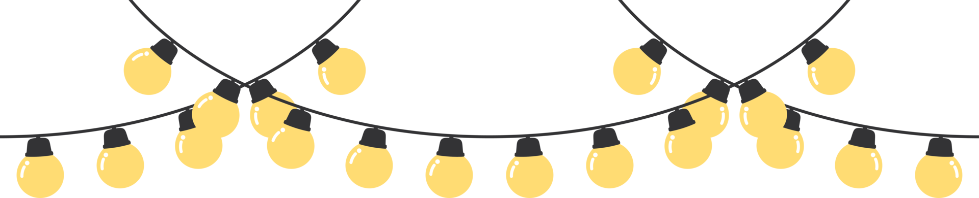 Festive yellow Christmas string light border. Flat design illustration. png