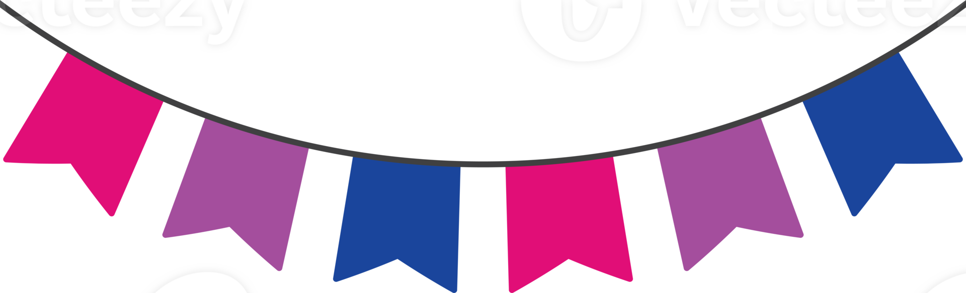 Pink, purple, and blue colored party bunting, as the colors of the bisexual flag. LGBTQI concept. Flat design illustration. png