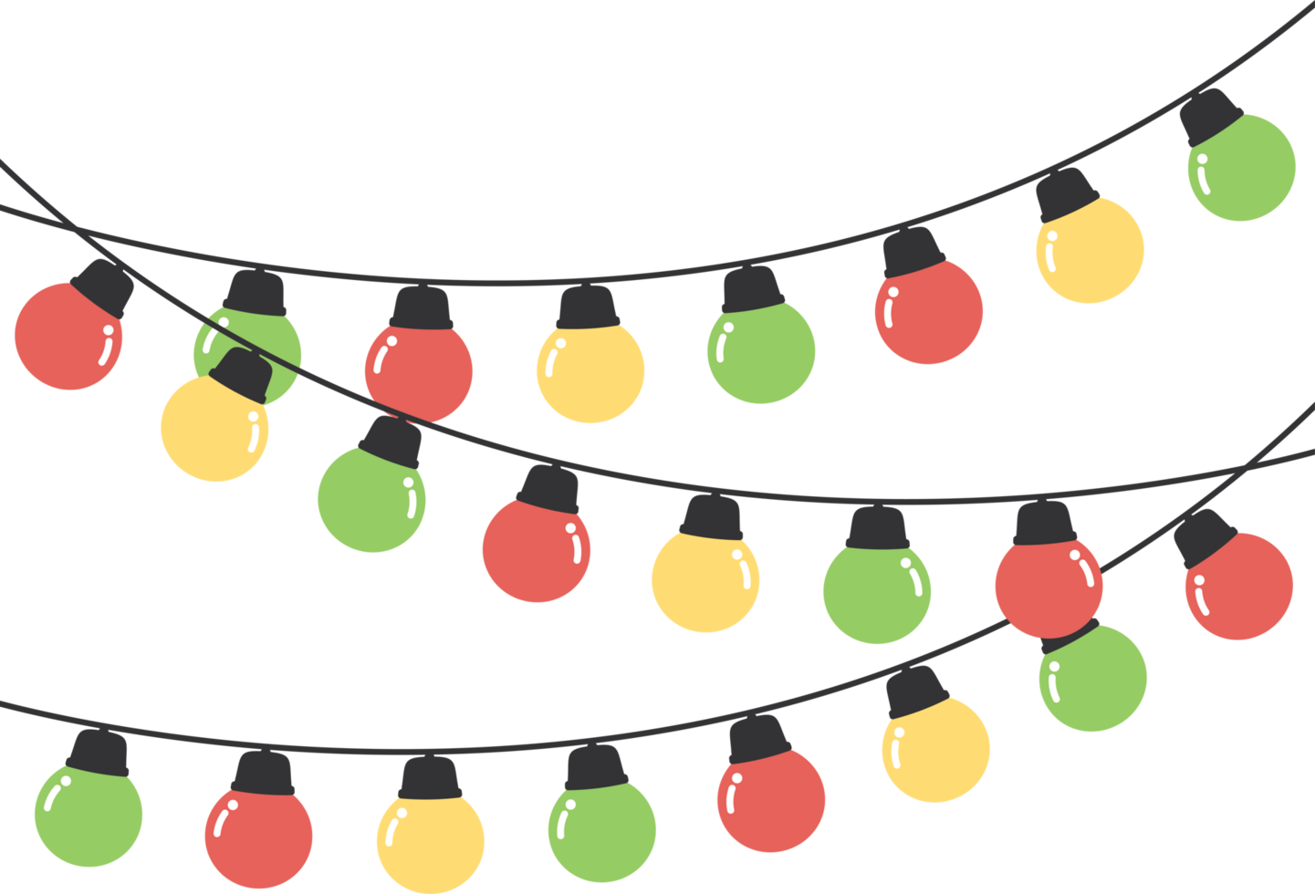 Festive colorful Christmas string light border. Flat design illustration. png