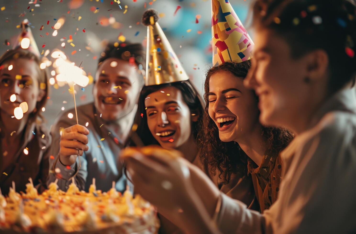 AI generated celebrating birthday party with friends photo