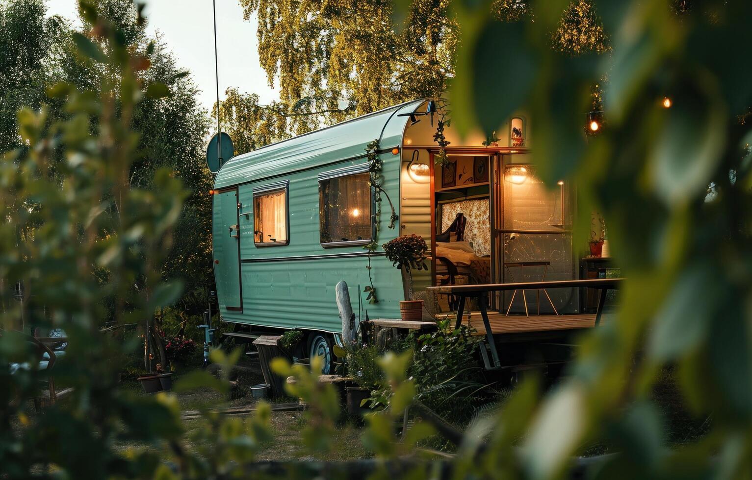 AI generated an apartment trailer located outside in a park, in the style of naturalistic charm photo