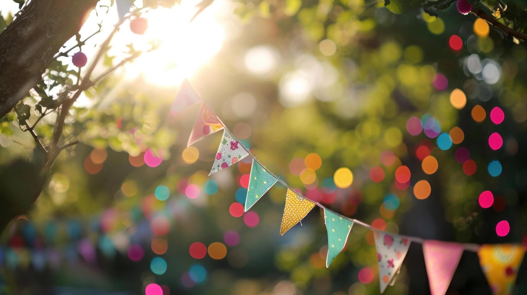 AI generated colorful buntings in the sunshine. photo