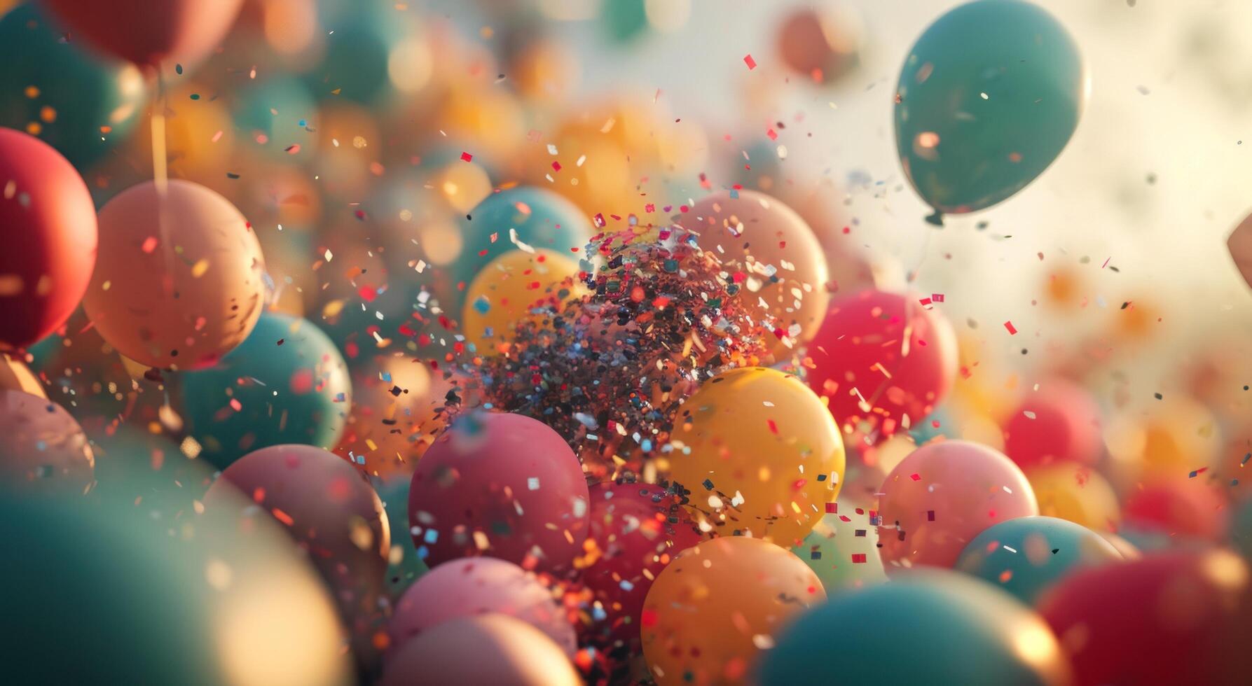 AI generated confetti of colorful balloons flowing in space photo