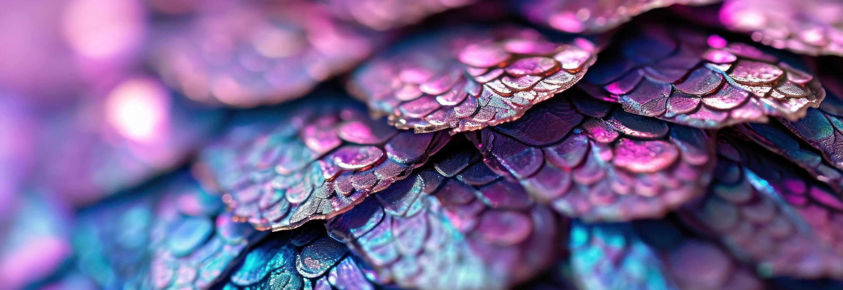 AI generated close up of shiny purple dragon scales. photo