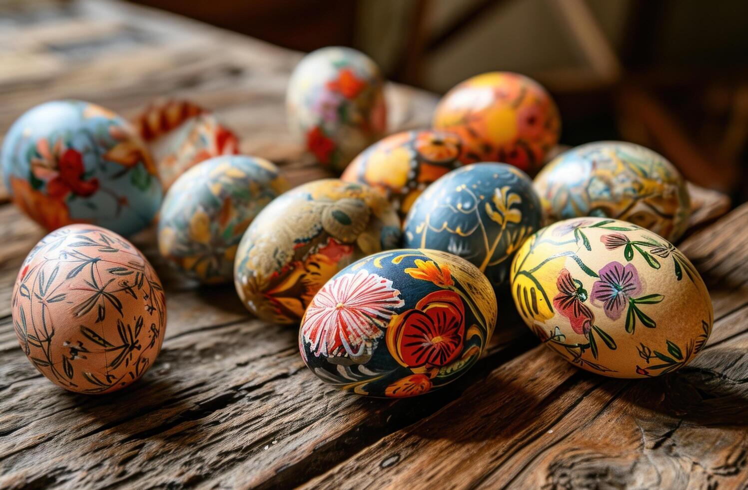 AI generated easter eggs painted by people, in the style of exquisite craftsmanship photo