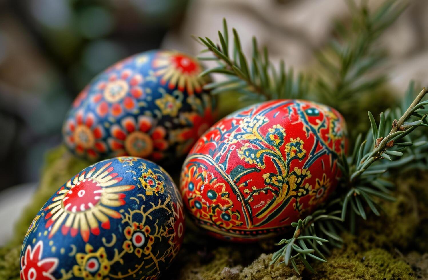 AI generated easter eggs painted by people, in the style of exquisite craftsmanship photo