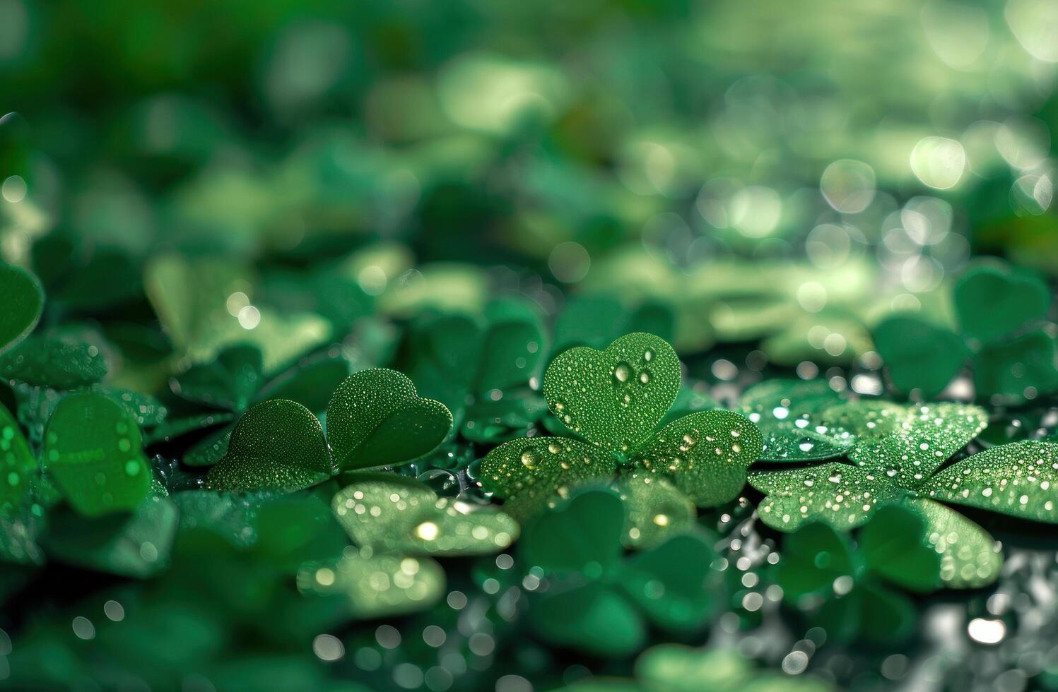 AI generated a green background with shamrock plants, shamrock clip art, and photo