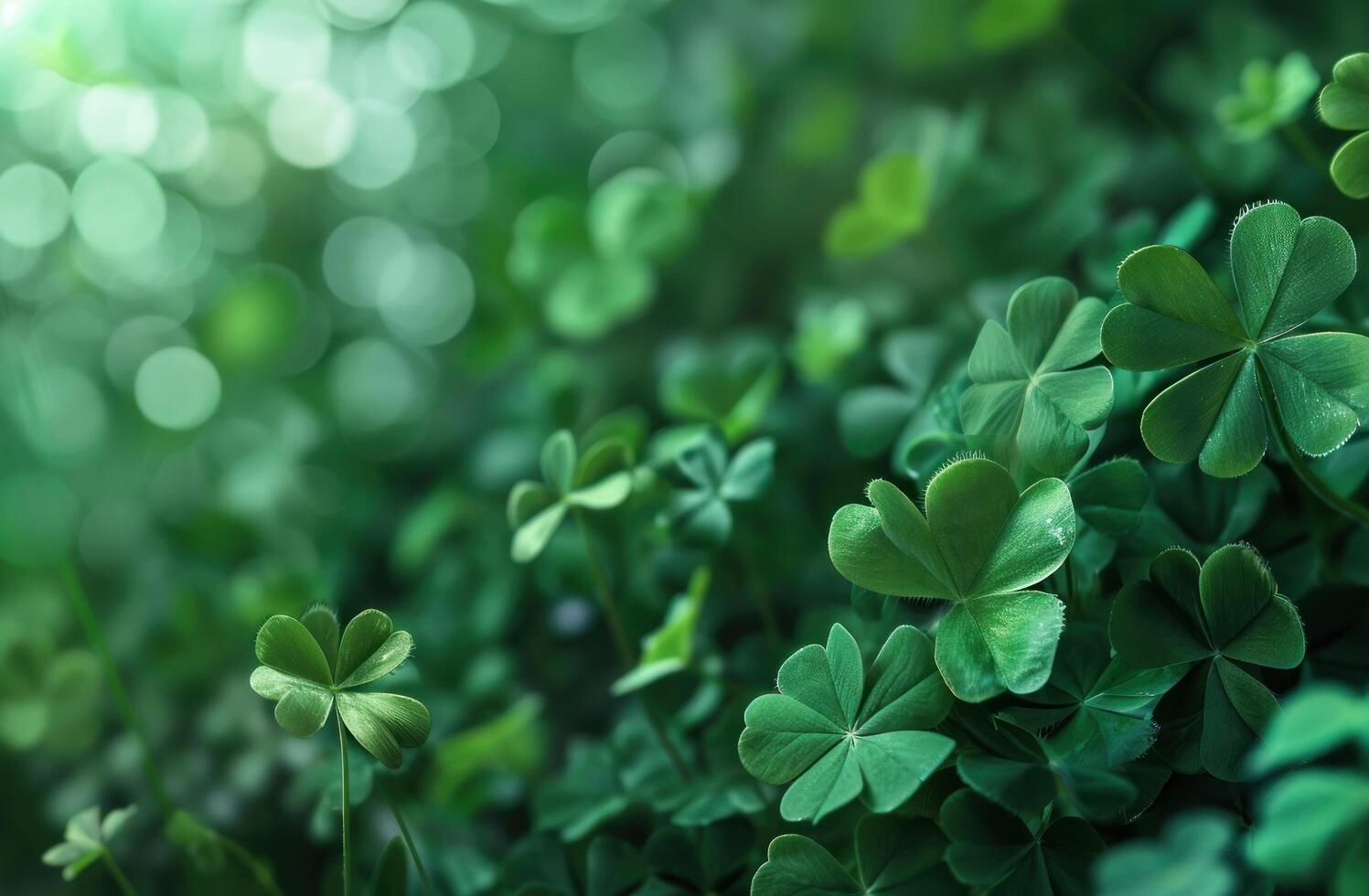AI generated a green background with shamrock plants, shamrock clip art, and photo