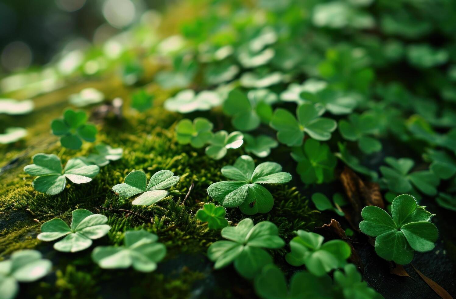 AI generated a green background with shamrock plants, shamrock clip art, and photo