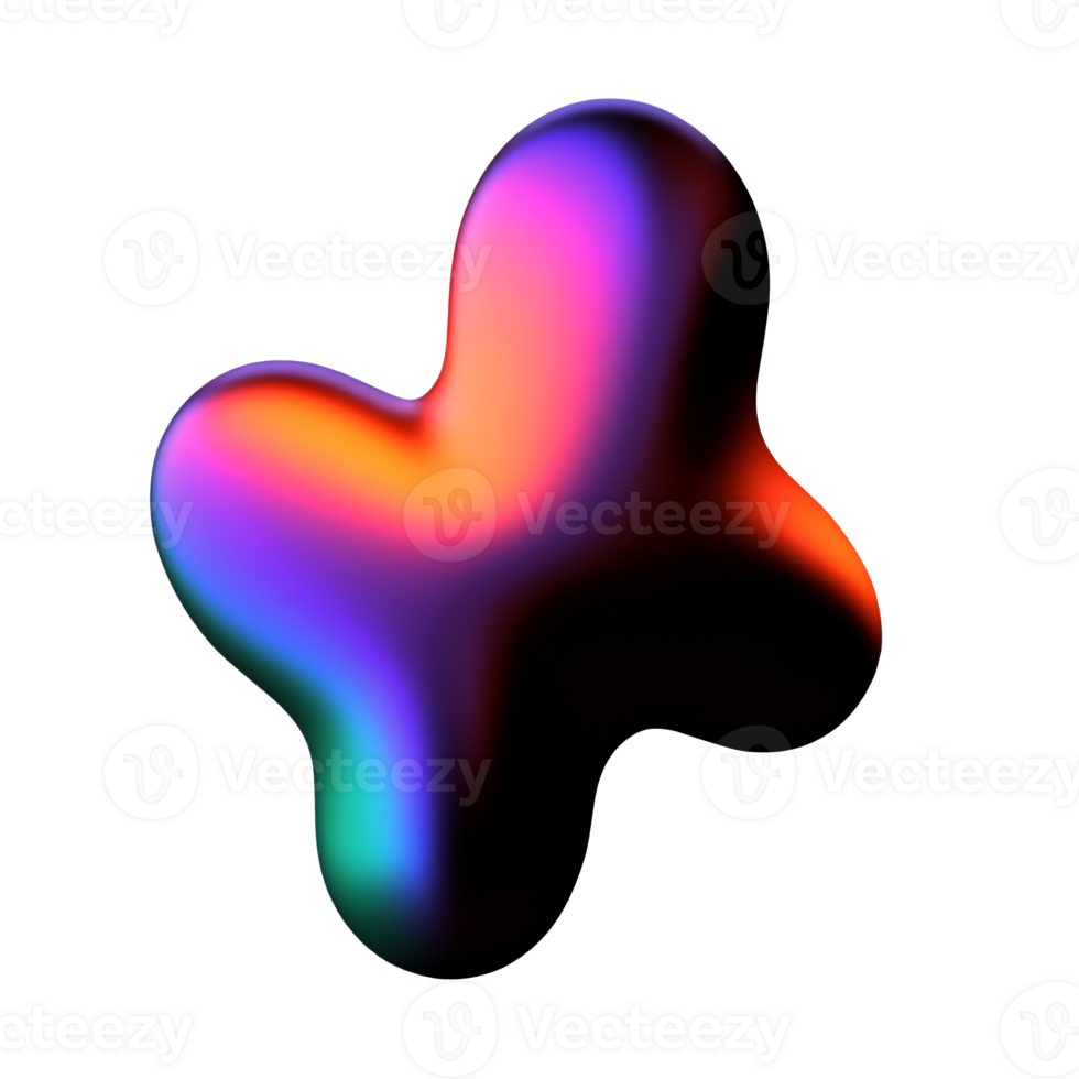 3d fluido holográfico iridescente formas, abstrato colorida brilhante líquido amorfo arco Iris bolhas, fluorescente camaleão gradiente elementos do vários formulários. 3d renderizar. pró png