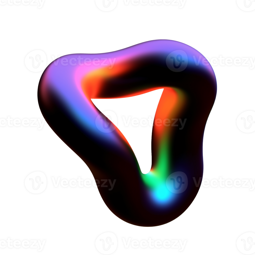 3d fluido holográfico iridescente formas, abstrato colorida brilhante líquido amorfo arco Iris bolhas, fluorescente camaleão gradiente elementos do vários formulários. 3d renderizar. pró png