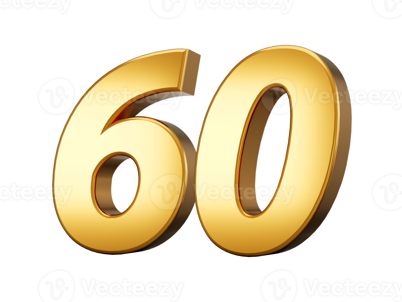 3d Shiny Gold Number 60, Sixty 3d Gold Number , 3d illustration png