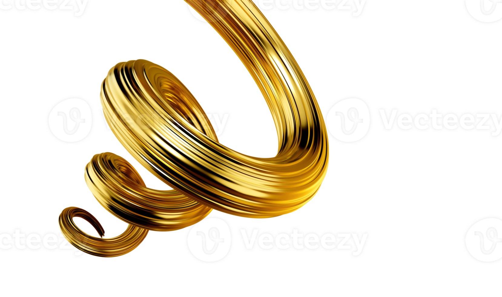3d golden paint brush stroke or golden silk cloth stripe luxury ribbon spiral shape 3d illustration png