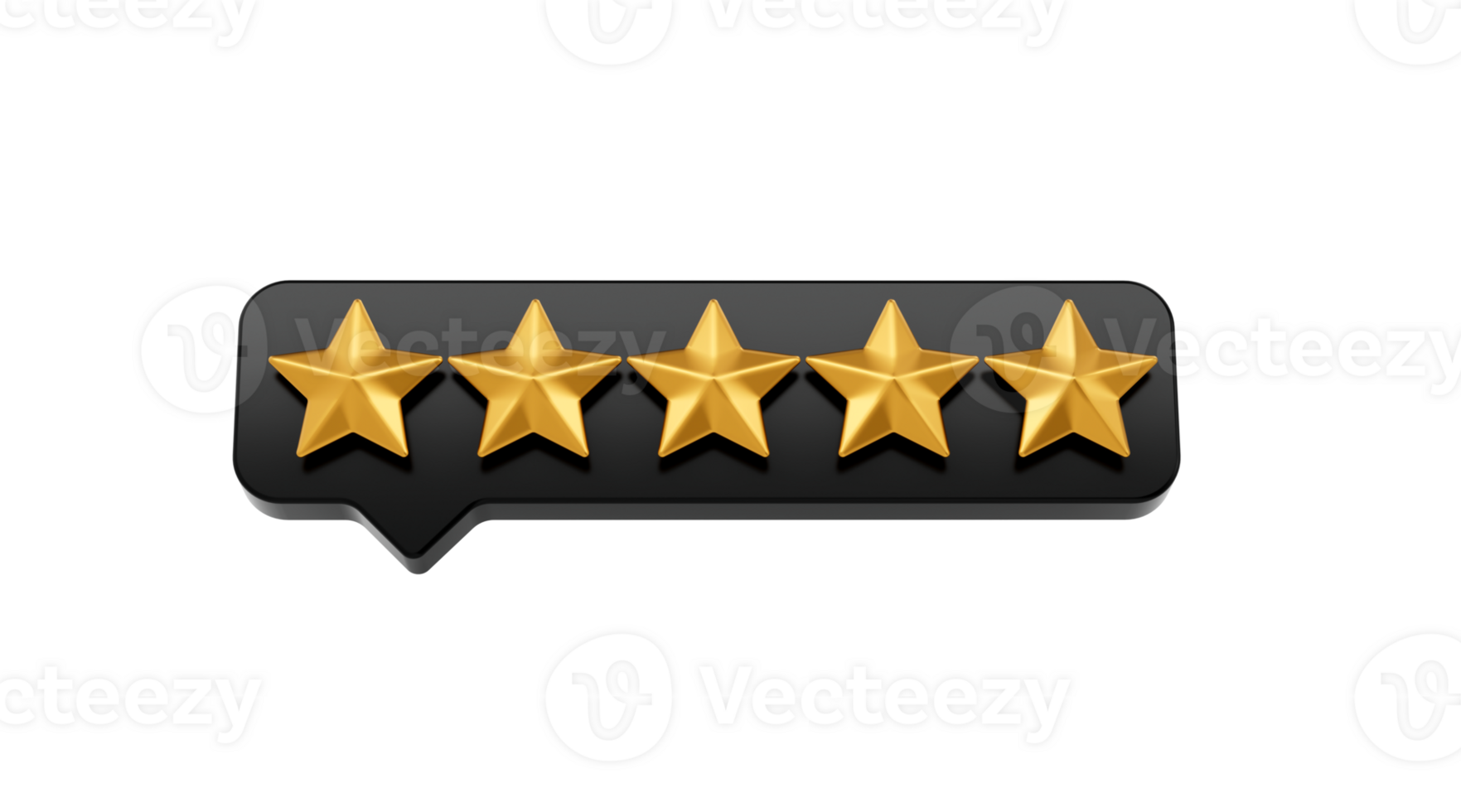 3d Five Golden Shiny Rating Star Symbol With 3d Black Chat Icon 3d illustration png