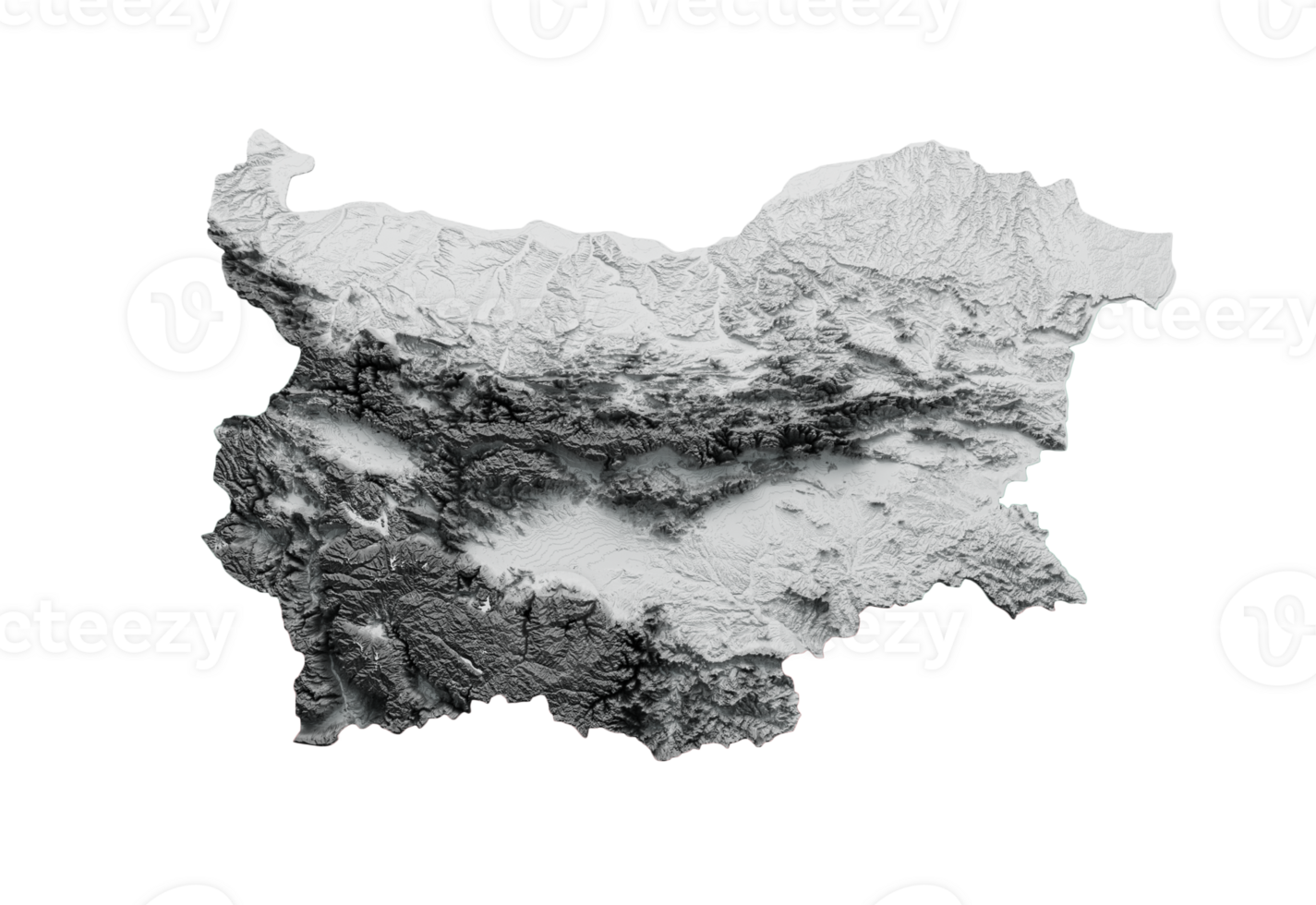 Bulgaria Map Shaded relief Color Height map 3d illustration png