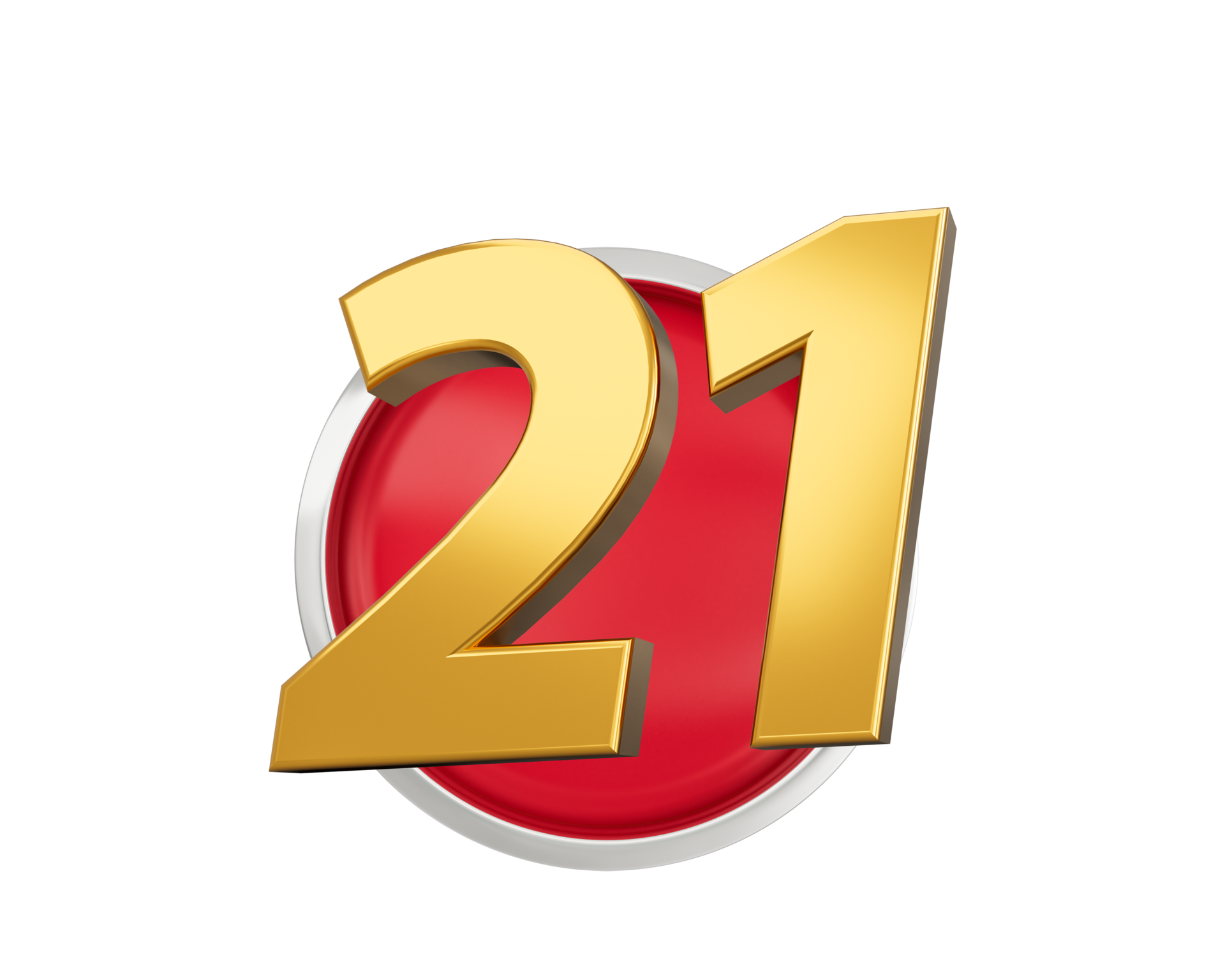 Gold Number 21 Gold Number Twenty One On Rounded Red Icon, 3d