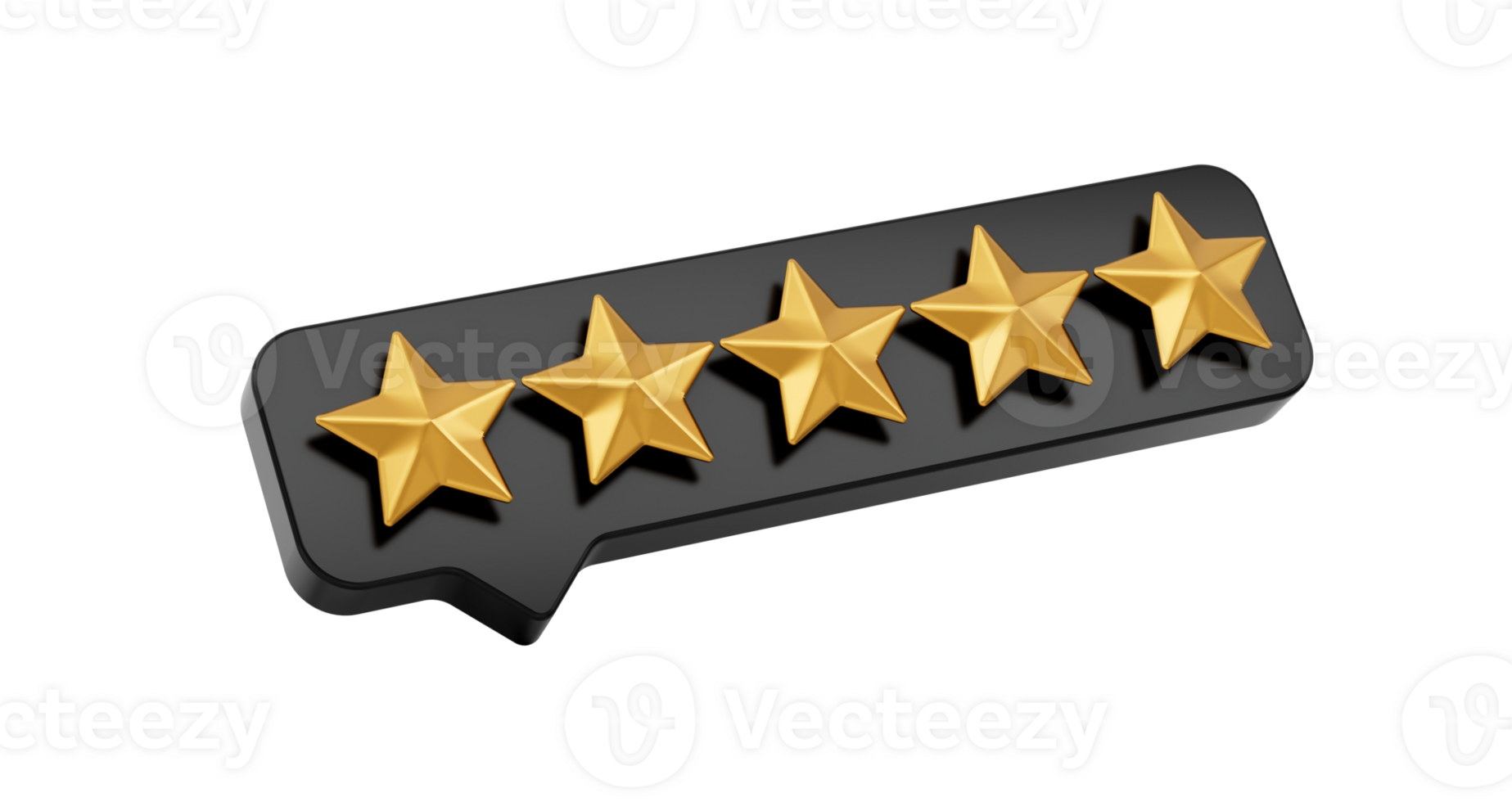 3d Five Golden Shiny Rating Star Symbol With 3d Black Chat Icon 3d illustration png