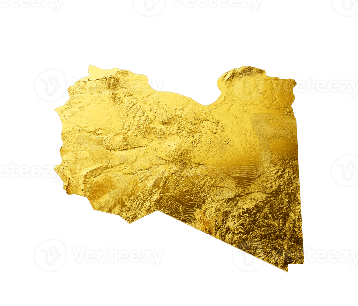 Libya Map Golden metal Color Height map 3d illustration png