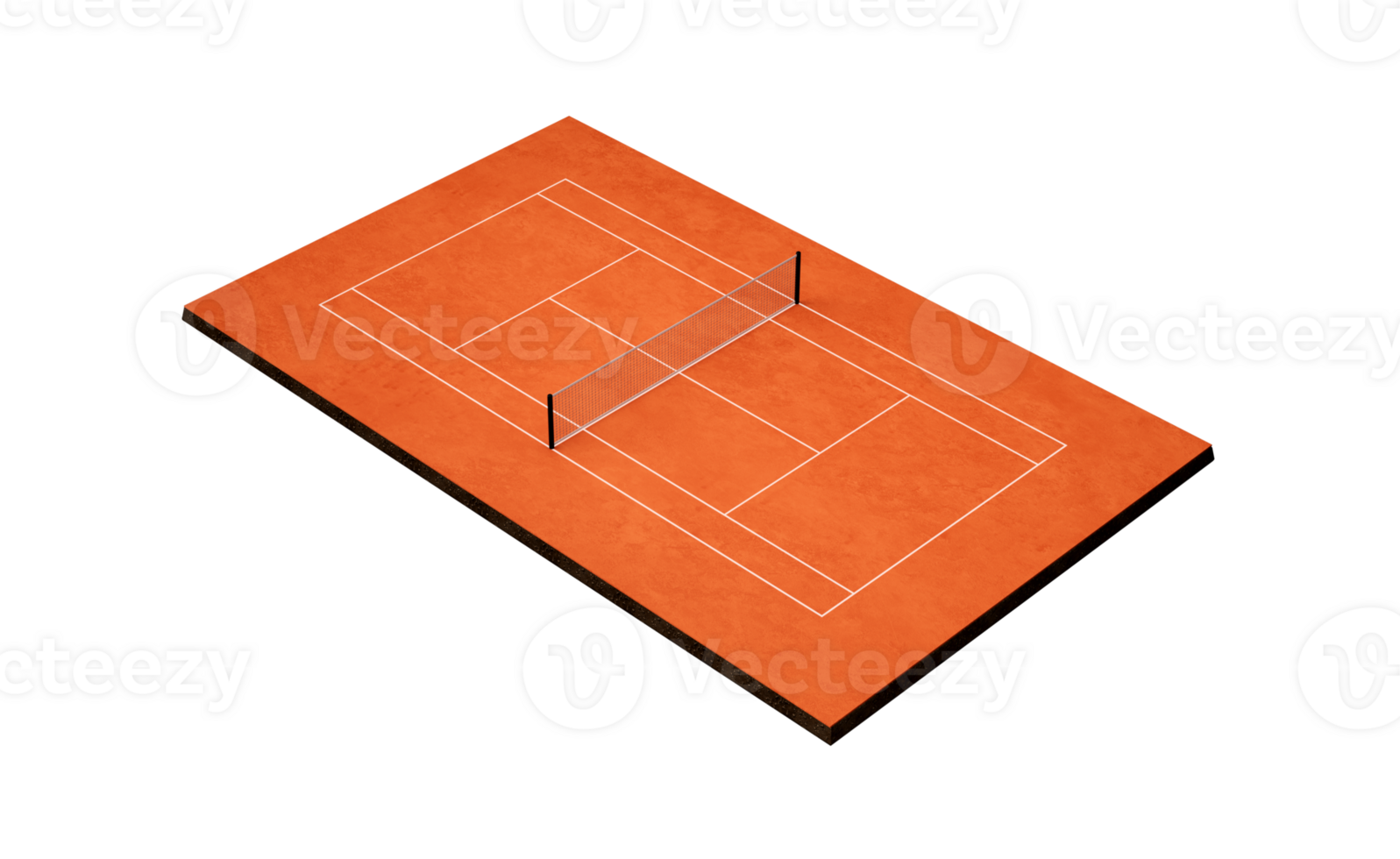 tennis rechtbank klei top visie veld- rechtbank veld- met markeringen. Speel Aan rood klei rechtbank, tennis netto 3d illustratie png