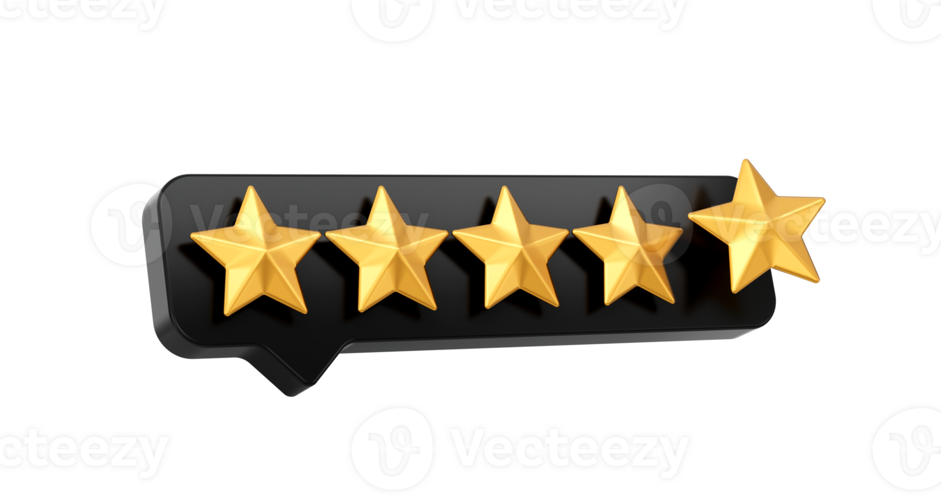 3d Five Golden Shiny Rating Stars Symbol With 3d Black Chat Icon 3d illustration png