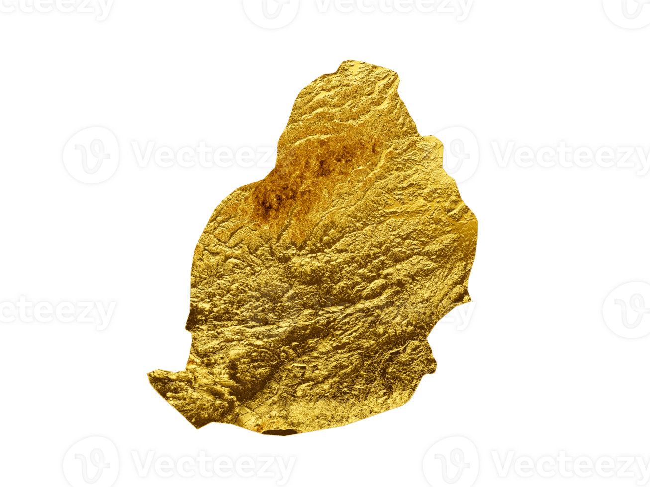 Mauritius Map Golden metal Color Height map 3d illustration png