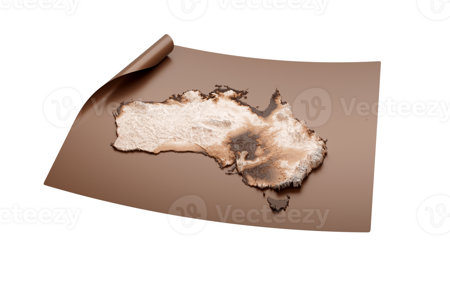 Map Of Australia Old Style Brown On Unrolled Map Paper Sheet, 3D illustration png