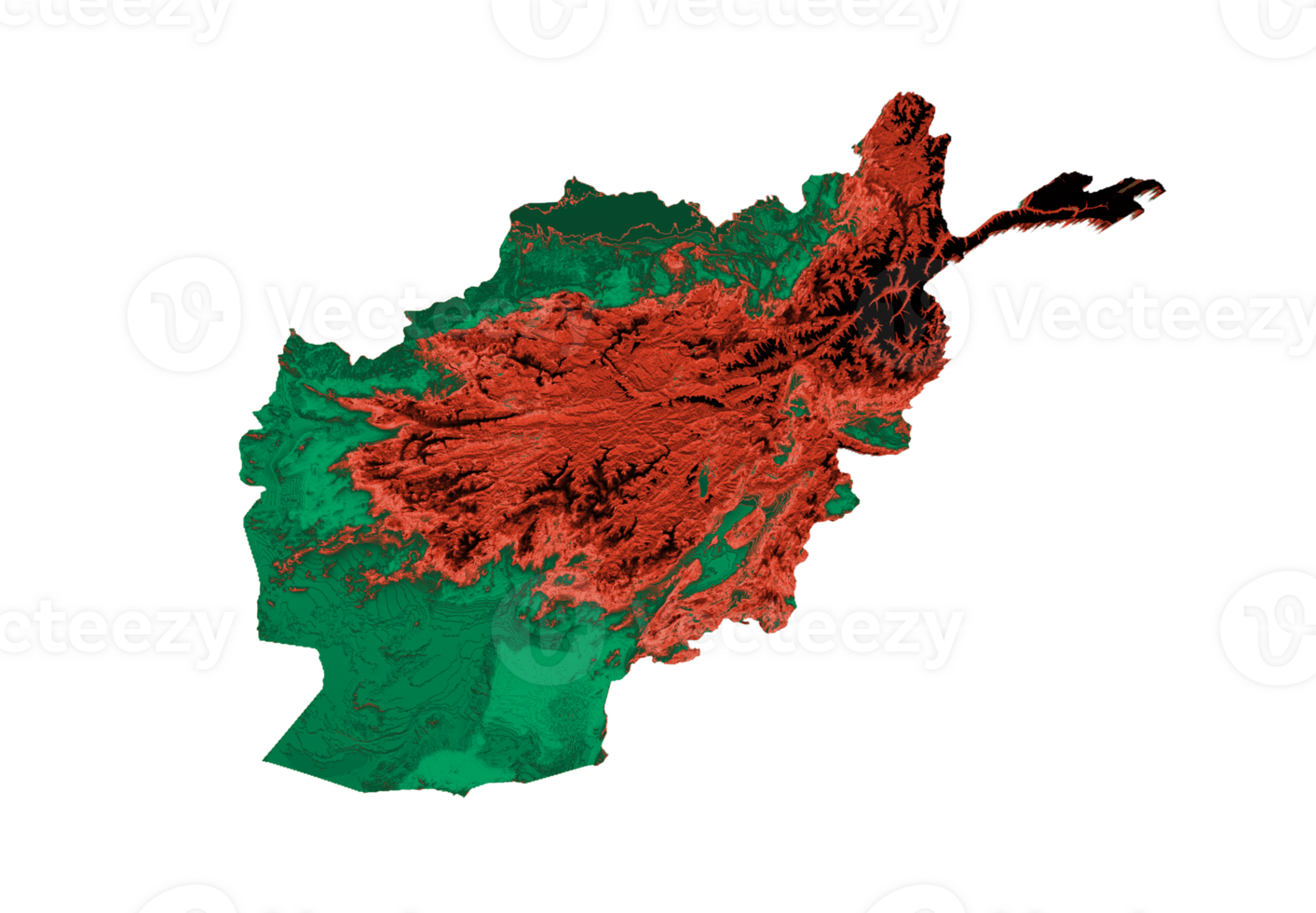 Afghanistan map with the flag Colors Red and yellow Shaded relief map 3d illustration png