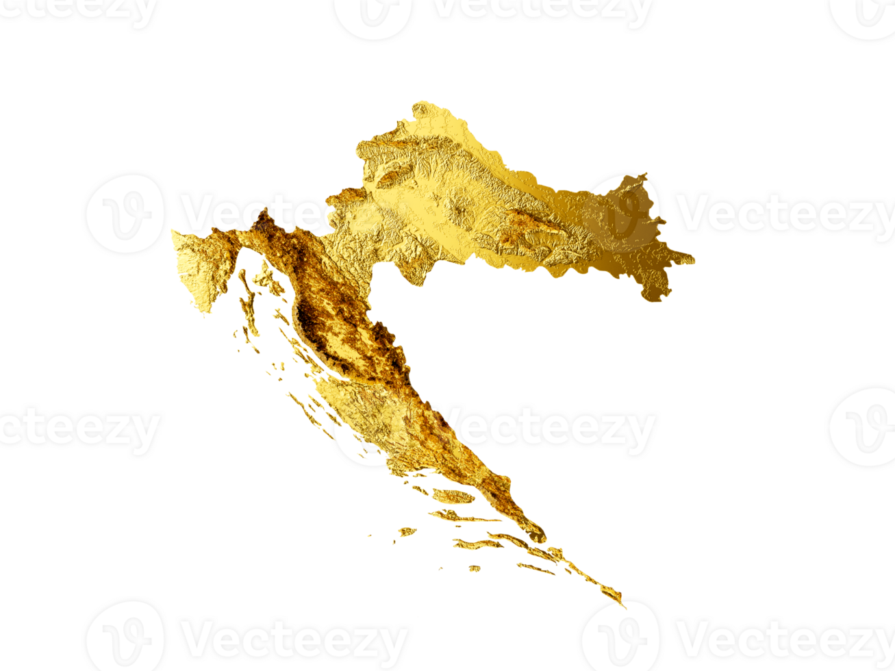 Croatia Map Golden metal Color Height map 3d illustration png