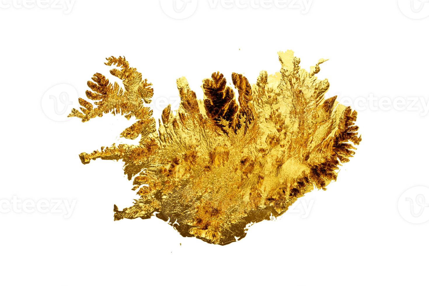 Iceland Map Golden metal Color Height map 3d illustration png