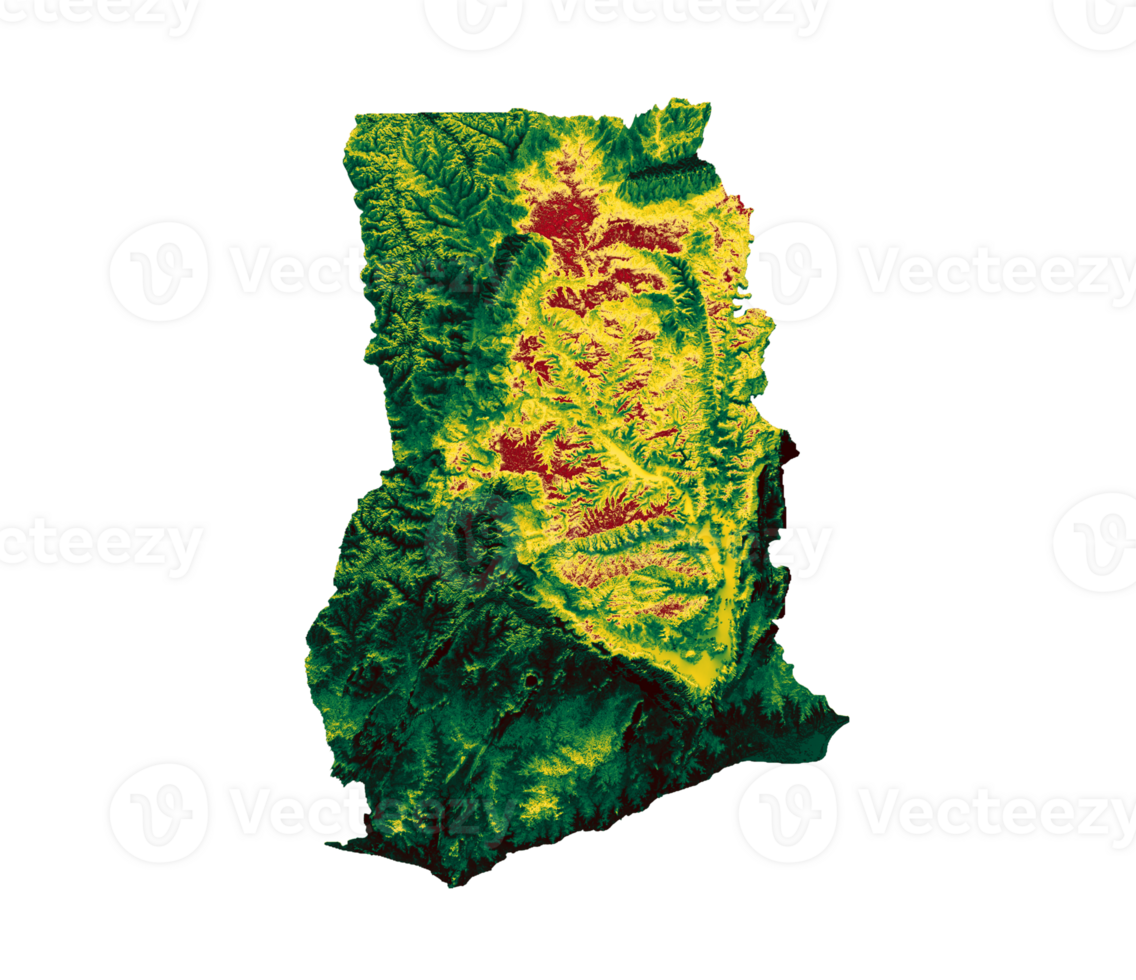 Ghana map with the flag Colors Green and yellow Shaded relief map 3d illustration png