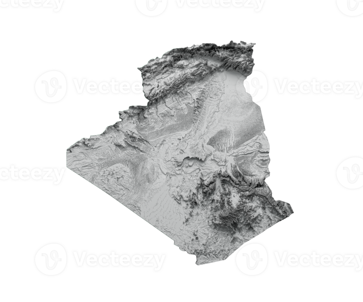 Algeria Map Shaded relief Color Height map 3d illustration png