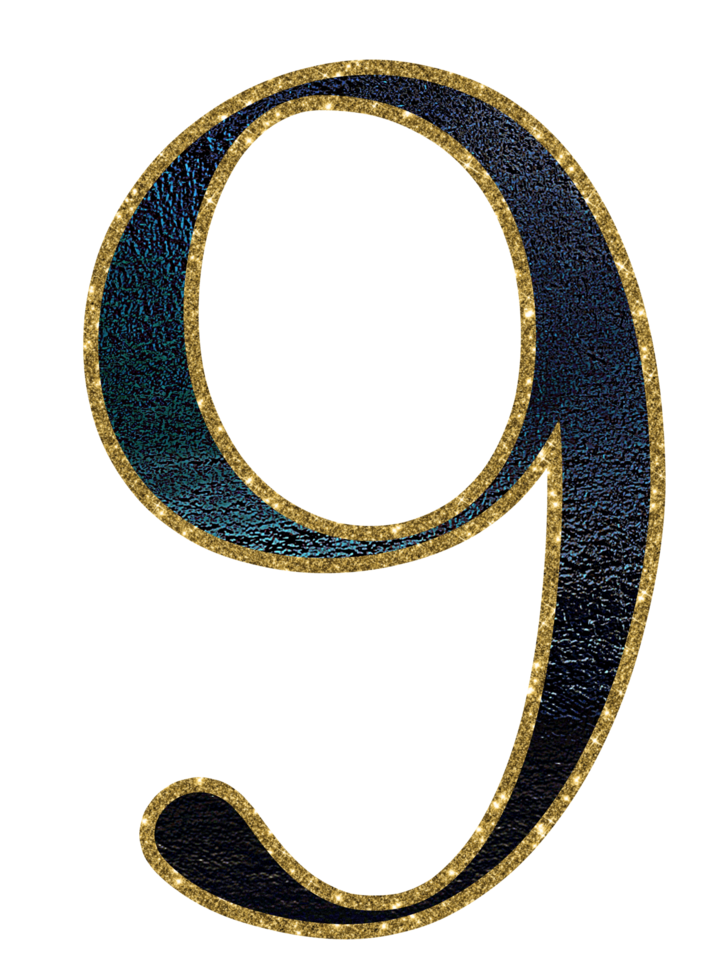 Dark gradient gold glitter numbers png