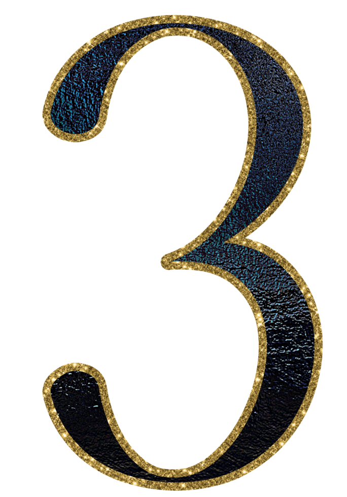 Dark gradient gold glitter numbers png