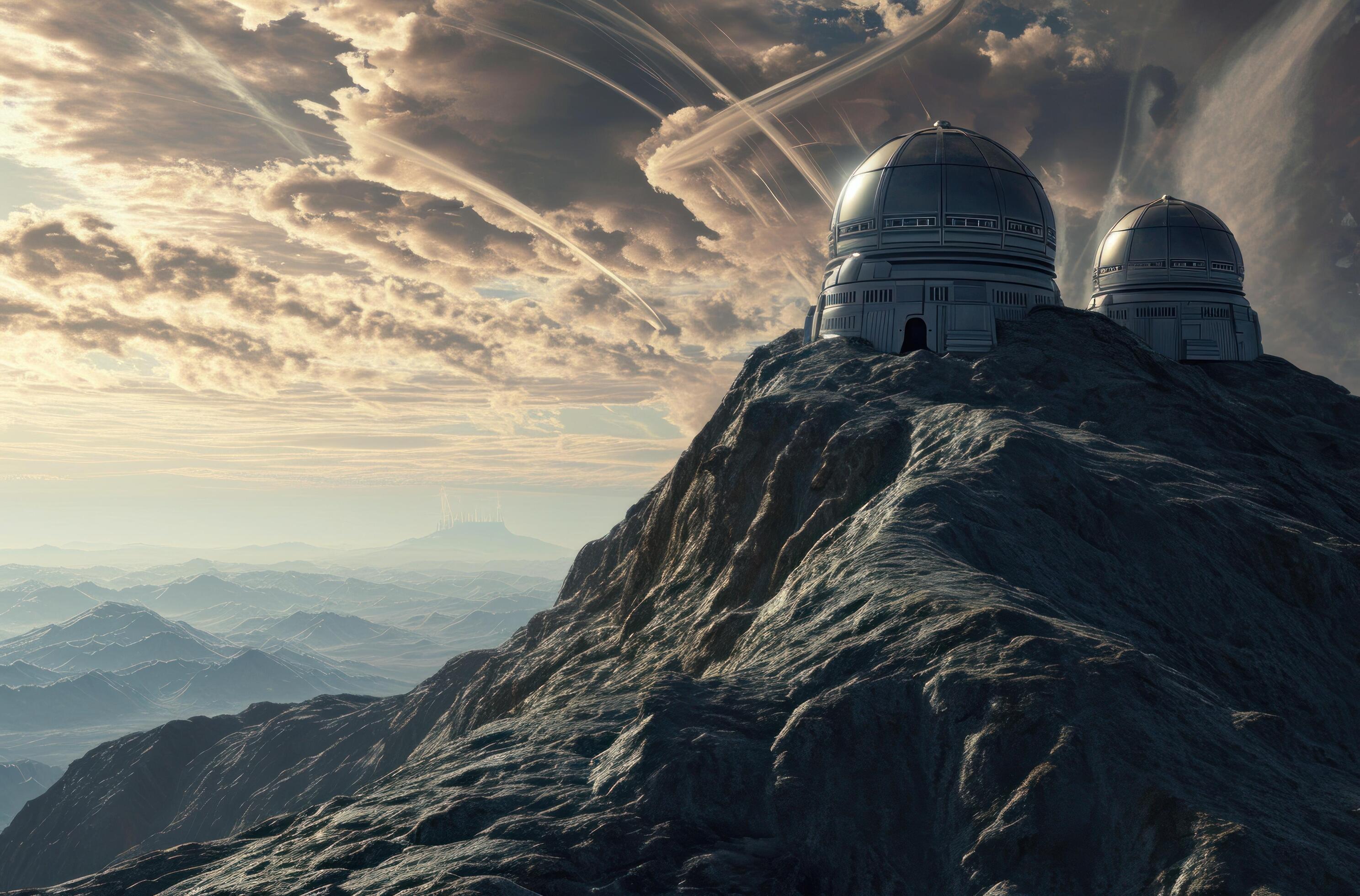 AI generated a night image of observatory telescopes on a mountain