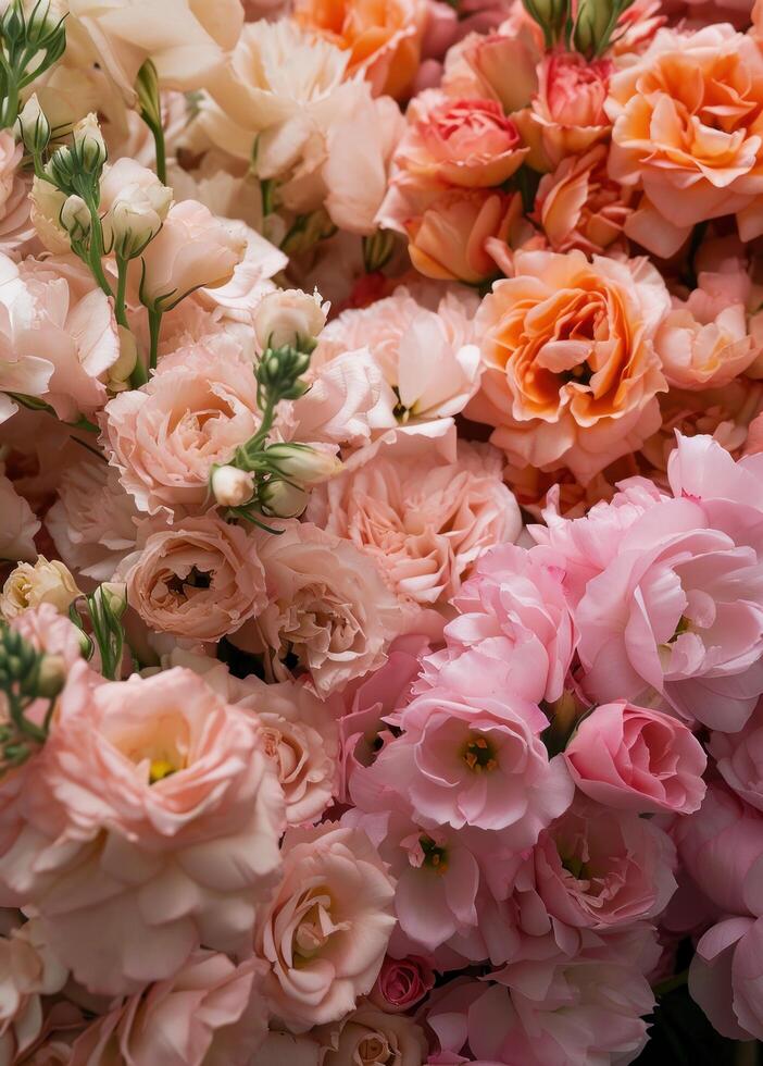 AI generated a large bouquet of pink flowers with an orange border photo