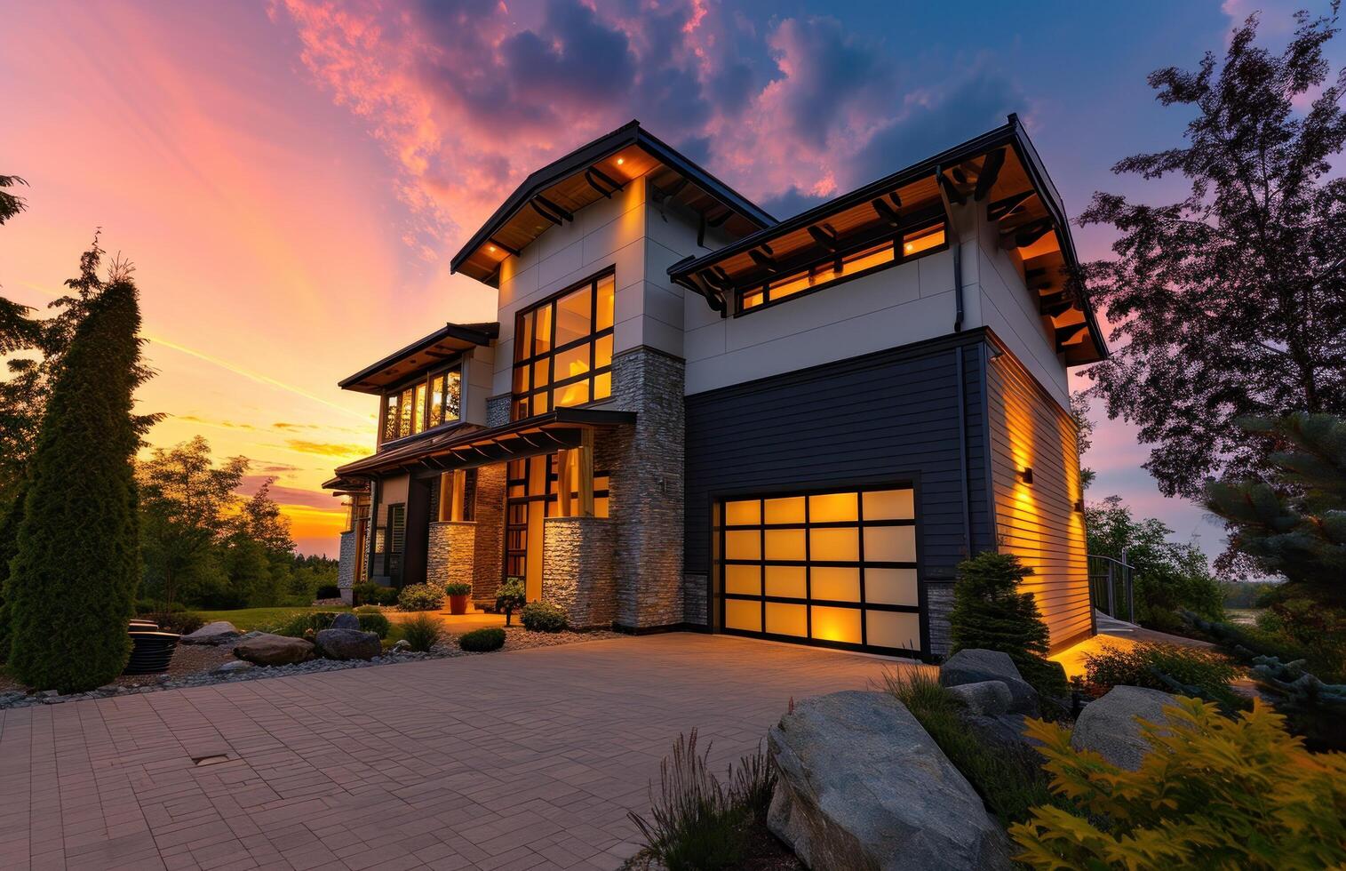 AI generated a house with a parking garage and garage photo