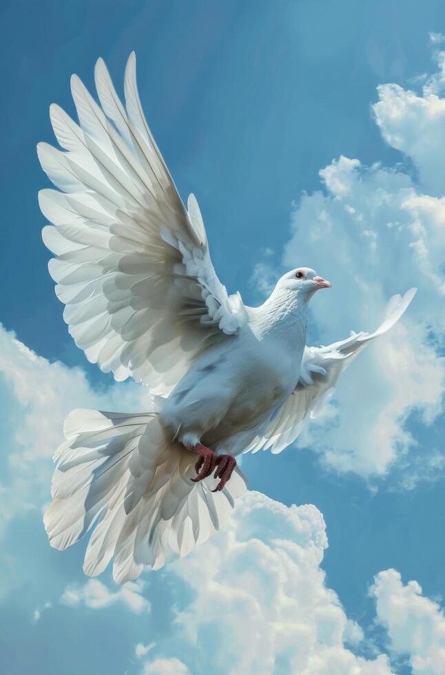 AI generated a white dove flying in the sky photo