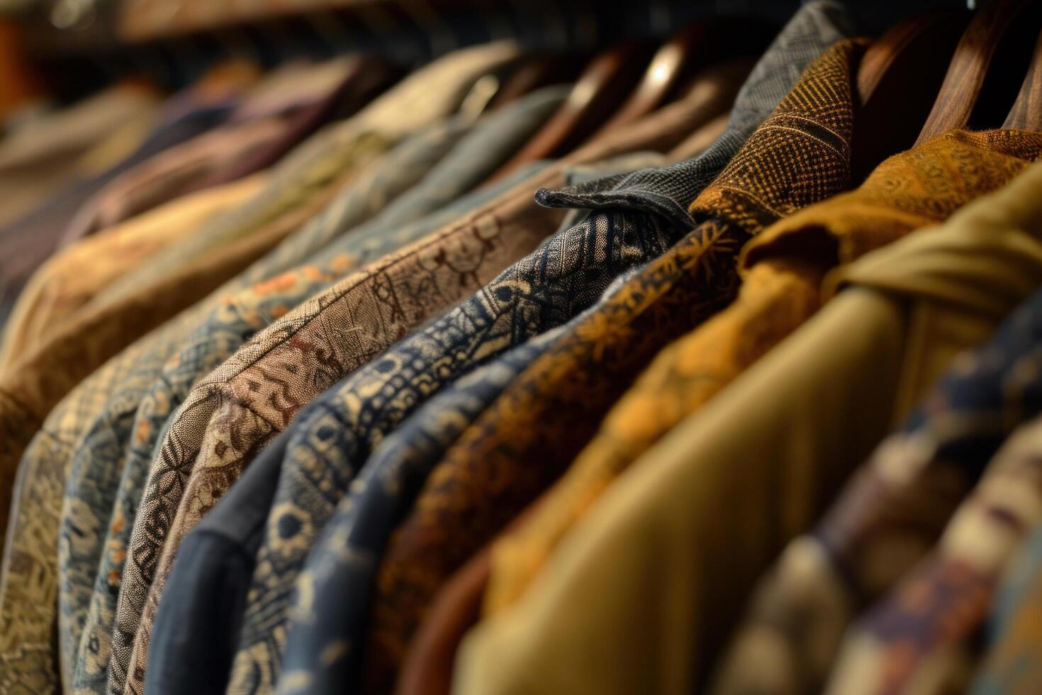AI generated a rack full of various kinds of shirts photo