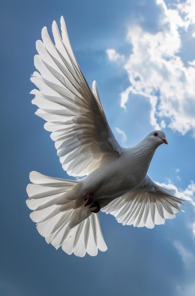 AI generated a white dove flying in the sky photo