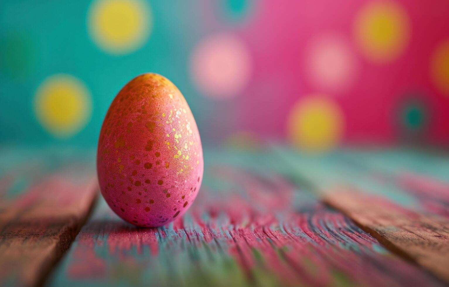 AI generated an easter egg sitting on top of a wooden table photo