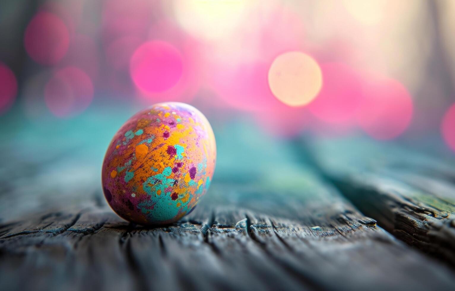 AI generated an easter egg sitting on top of a wooden table photo