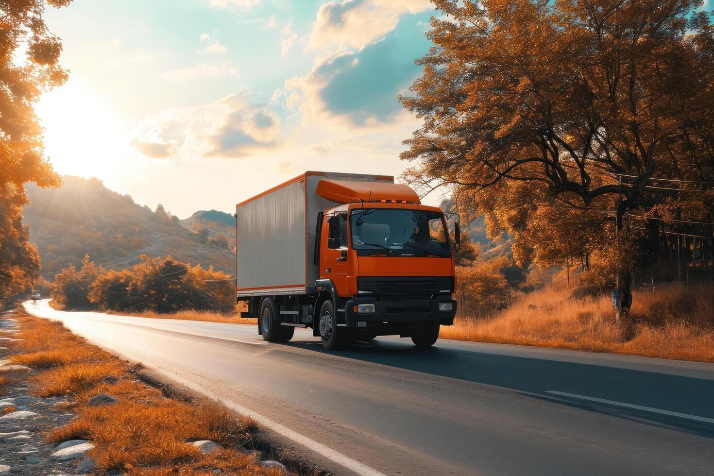 AI generated delivery truck in the road with boxes photo