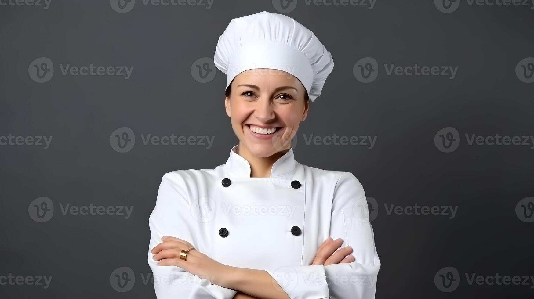 AI generated Portrait of beautiful woman chef with smile in studio photo